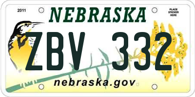 NE license plate ZBV332