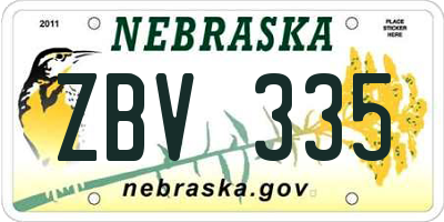 NE license plate ZBV335