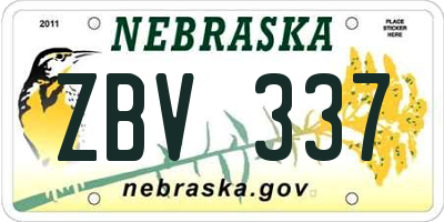 NE license plate ZBV337