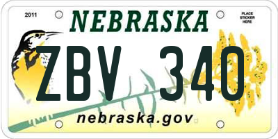 NE license plate ZBV340