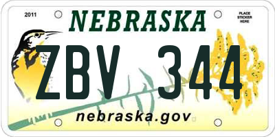 NE license plate ZBV344