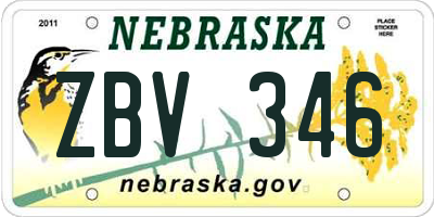 NE license plate ZBV346