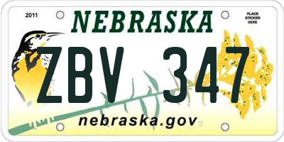 NE license plate ZBV347