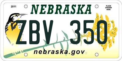 NE license plate ZBV350