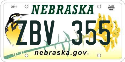 NE license plate ZBV355
