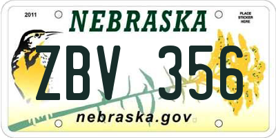 NE license plate ZBV356