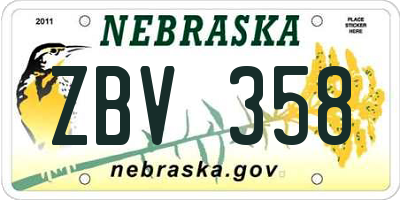 NE license plate ZBV358