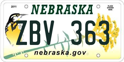 NE license plate ZBV363
