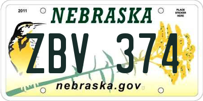 NE license plate ZBV374