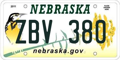NE license plate ZBV380