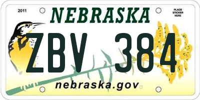 NE license plate ZBV384