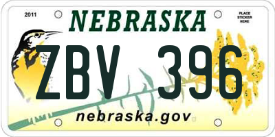 NE license plate ZBV396