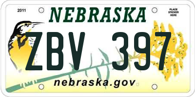 NE license plate ZBV397