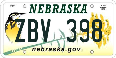 NE license plate ZBV398