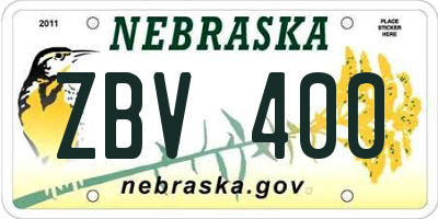 NE license plate ZBV400
