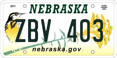 NE license plate ZBV403