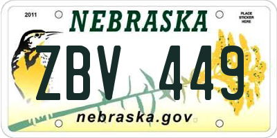 NE license plate ZBV449
