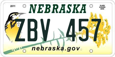 NE license plate ZBV457