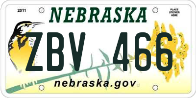 NE license plate ZBV466