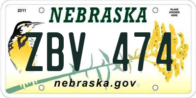 NE license plate ZBV474