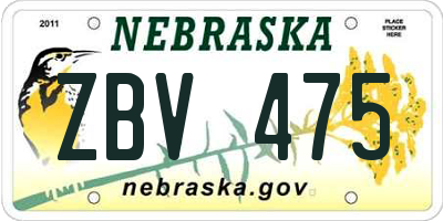 NE license plate ZBV475
