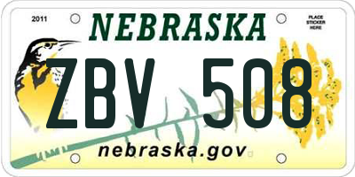 NE license plate ZBV508
