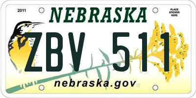 NE license plate ZBV511