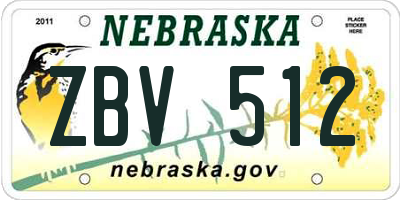 NE license plate ZBV512