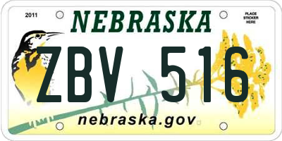 NE license plate ZBV516