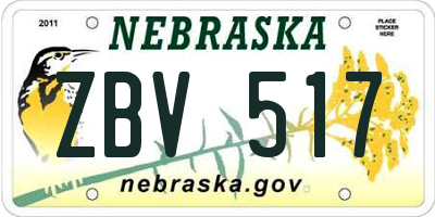 NE license plate ZBV517