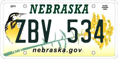 NE license plate ZBV534