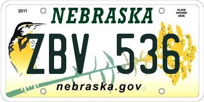 NE license plate ZBV536