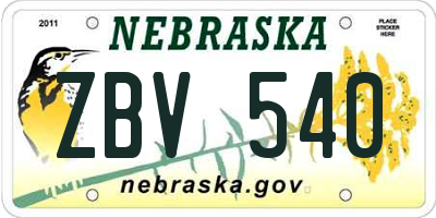 NE license plate ZBV540