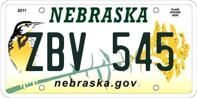 NE license plate ZBV545
