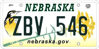 NE license plate ZBV546