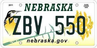 NE license plate ZBV550