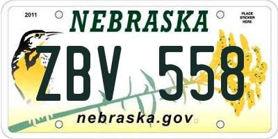 NE license plate ZBV558