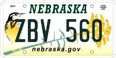 NE license plate ZBV560