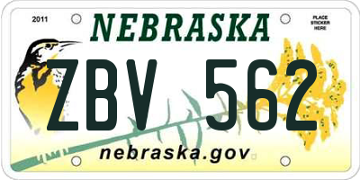 NE license plate ZBV562