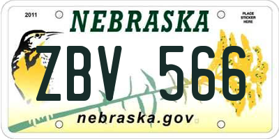 NE license plate ZBV566