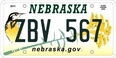 NE license plate ZBV567