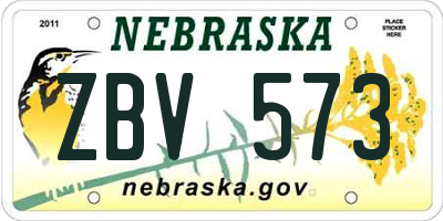 NE license plate ZBV573