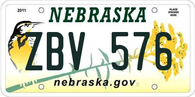 NE license plate ZBV576