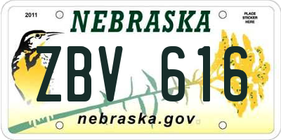 NE license plate ZBV616