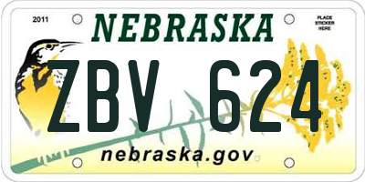 NE license plate ZBV624