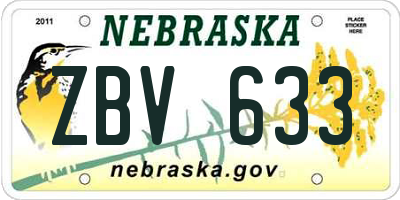 NE license plate ZBV633