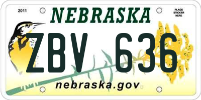 NE license plate ZBV636