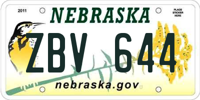 NE license plate ZBV644