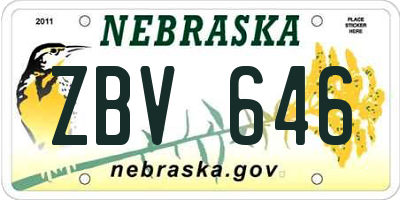 NE license plate ZBV646