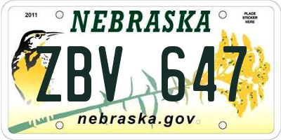 NE license plate ZBV647